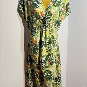 Tropical Leaf Print Maxi Coverup